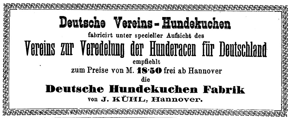 21_Zeitschrift des Vereins für Hundezucht und Dressur im Königreiche Boehmen_02_1882_p016_Hundekuchen_Deutscher-Vereins-Hundekuchen_J-Kuehl_Hannover