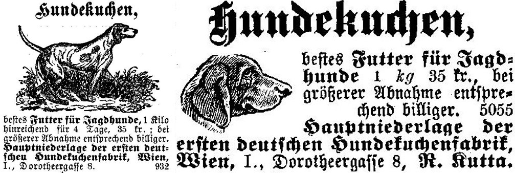 22_Das Vaterland_1884_11_15_Nr315_p12_Oesterreichische Forst-Zeitung_02_1884_p298_Hundekuchen_Deutsche-Vereins-Hundekuchen_J-Kuehl