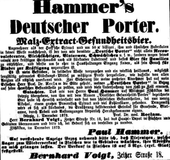 14_Leipziger Tageblatt_1873_12_12_Nr346_p6241_Medizinalbier_Deutscher-Porter_Paul-Hammer_Reclam
