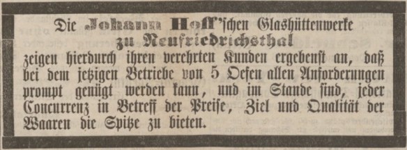 25_Stettiner Zeitung_1872_09_05_Nr207_p4_Johann-Hoff_Glashütte_Neufriedrichsthal