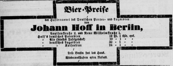 34_Koeniglich privilegierte Berlinische Zeitung_1873_04_27_Nr098_p22_Bier_Deutscher-Porter_Johann-Hoff_Preise